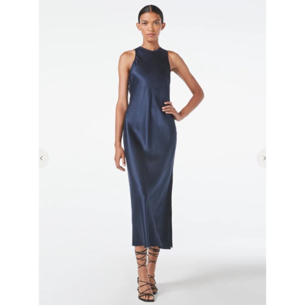 Frame Denim Navy Satin Midi Dress